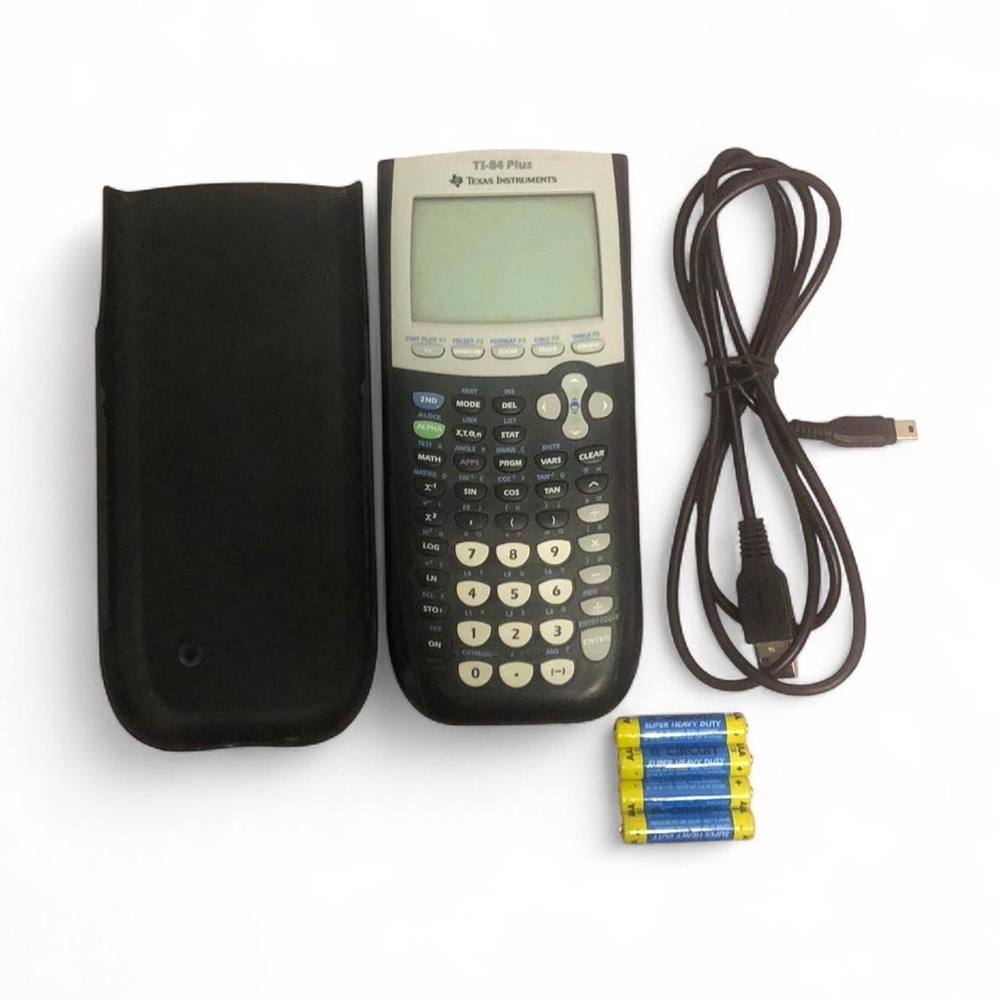 Texas Instruments TI-84 Plus Graphing Calculator + Case Cable Cover WORKS GREAT
